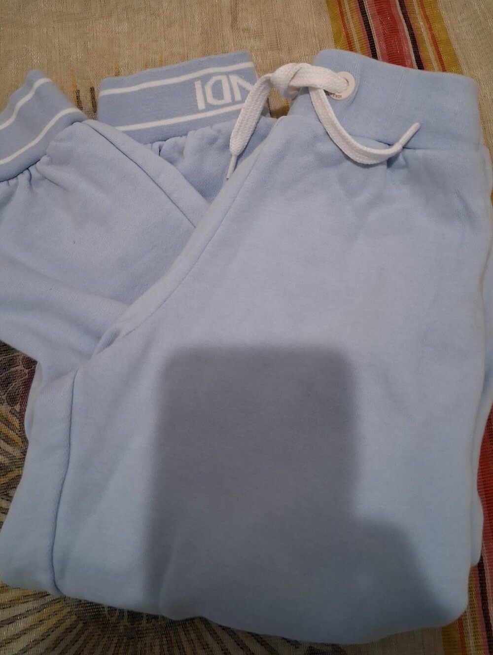 Fendi Pale Blue Kids Joggers with White Drawstring
